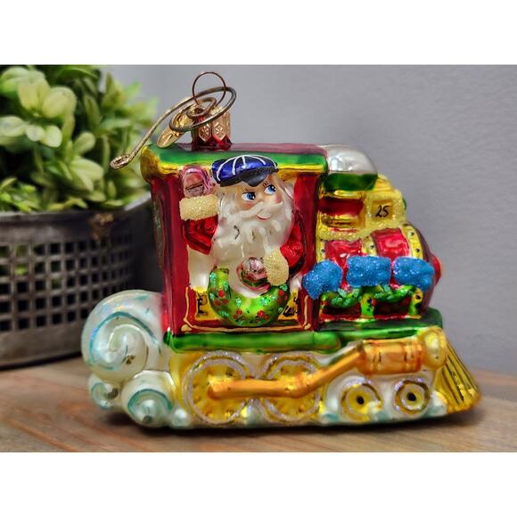 Christopher RADKO 'NORTH POLE JUNCTION' Santa Train Glass Ornament Hand painted - Picture 1 of 6